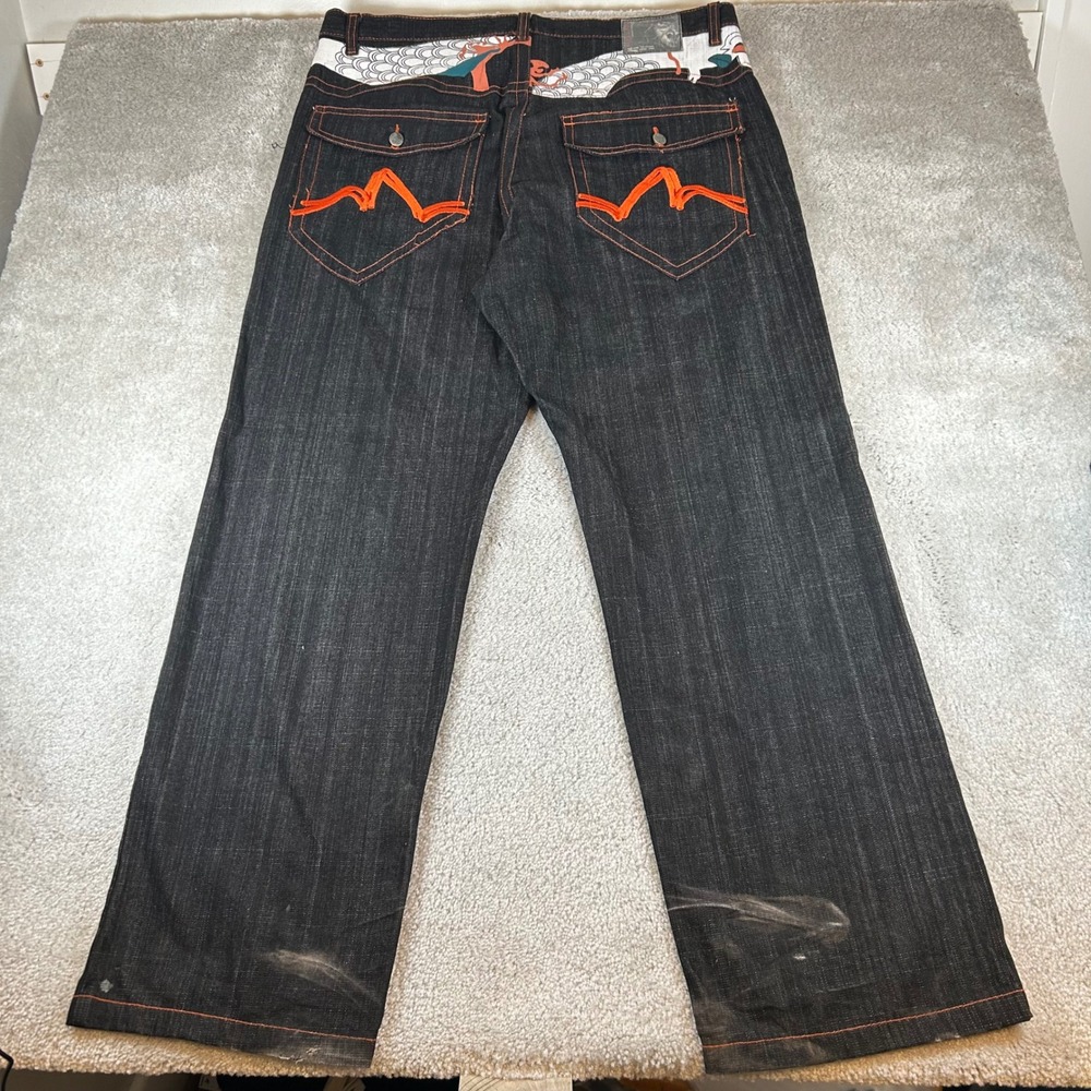 Vintage Y2K Red Ape Jeans Mens 40x32 Dark Wash Orange Contrast Stitch Streetwear